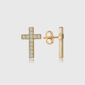 Cross Zirconia Stud - Gold